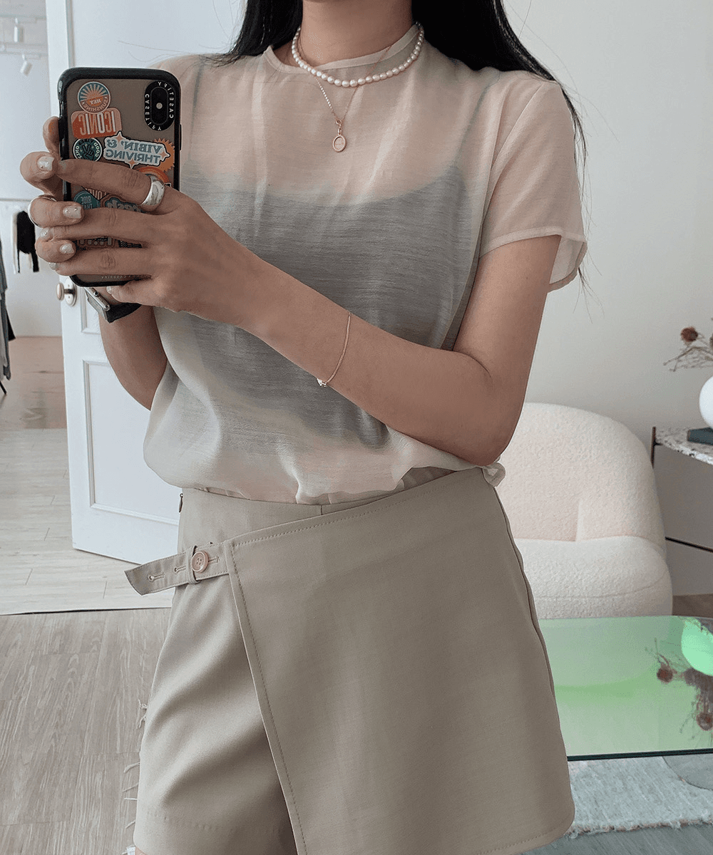 연홍 몽몽시스루블라우스