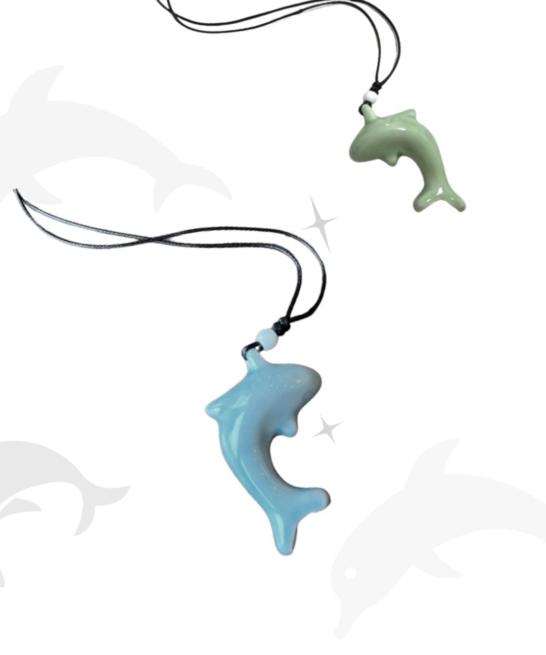 히피와이 dolphin 돌고래 도자기 목걸이 가죽 끈 줄 매듭 비즈 세라믹