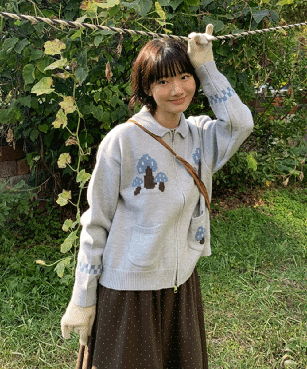 소바 버섯 니트 가디건