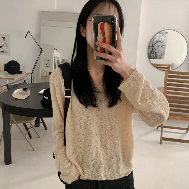 팝콘 부클 브이넥 니트 5color