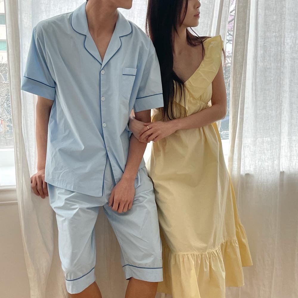 캡내장 잠옷 커플 파자마 원피스 신혼 여름