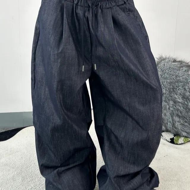 [UNISEX]핀턱 파라슈트 루즈 빈티지 포인트 밴딩 데님 팬츠(2color)