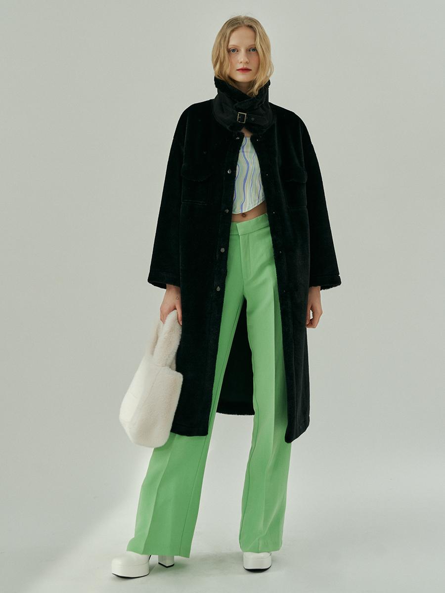 [Re-order] COCO collar long fur coat [black]