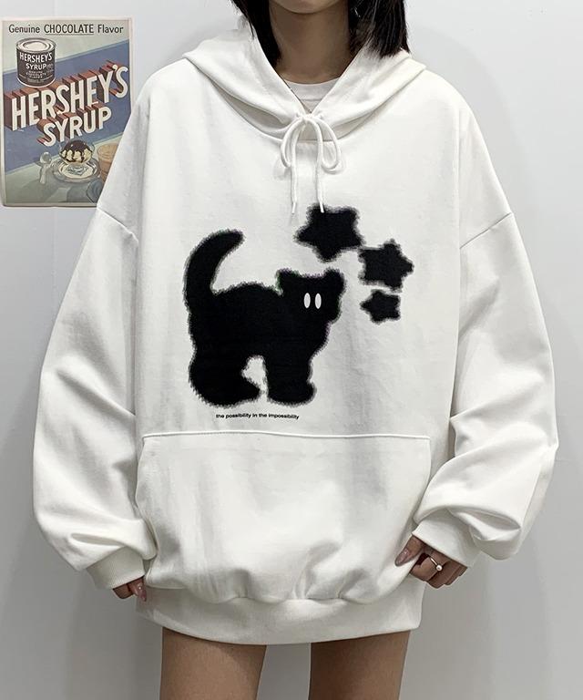 [기모] 스타 냐옹이 오버핏 후드티 (3color)