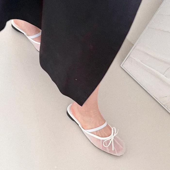 me257 Dahlia Ribbon Mesh Flat Mule Slippers 달리아 리본 메쉬 슬리퍼 3color
