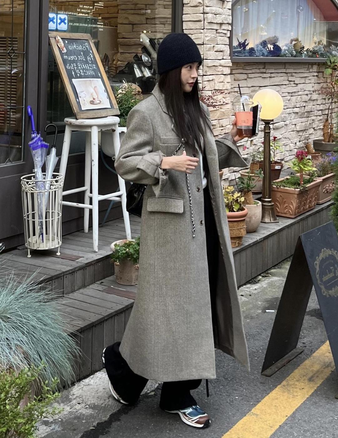 여성 겨울 클래식 루즈핏 울 롱 싱글 코트 2color