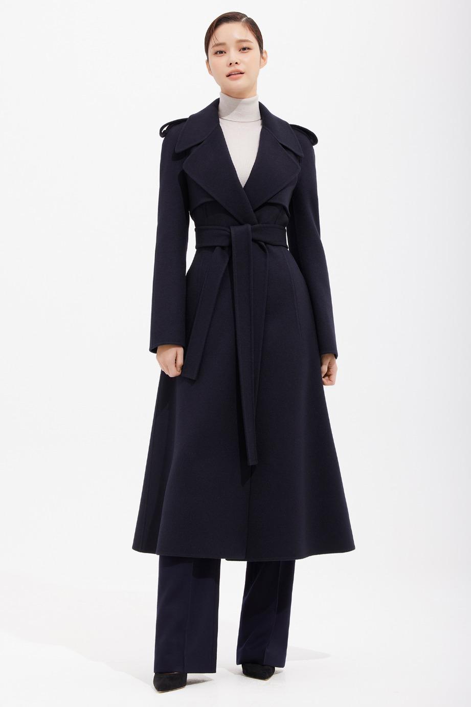 CASHMERE WOOL WIDE ROUND COLLAR FLARE COAT