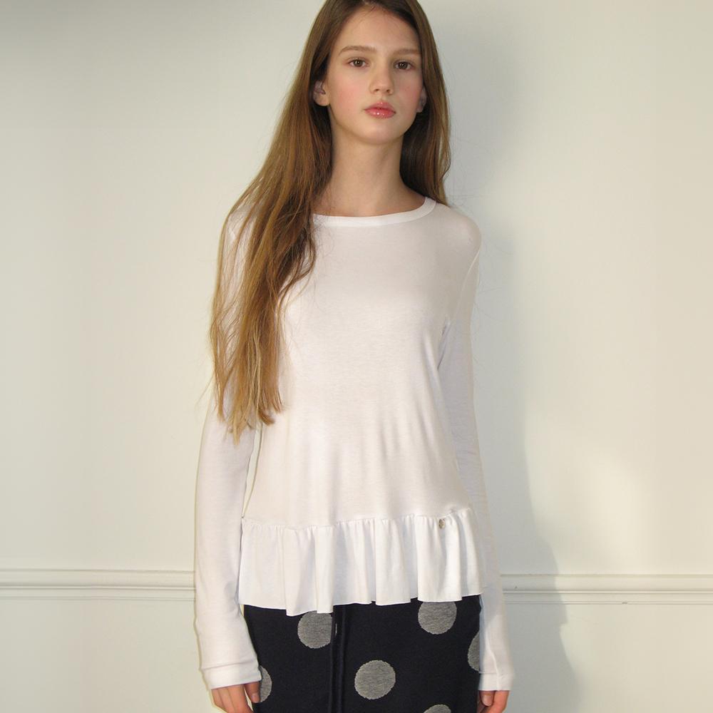 PENDANT RUFFLE LAYERED SLIM LONG SLEEVE WHITE
