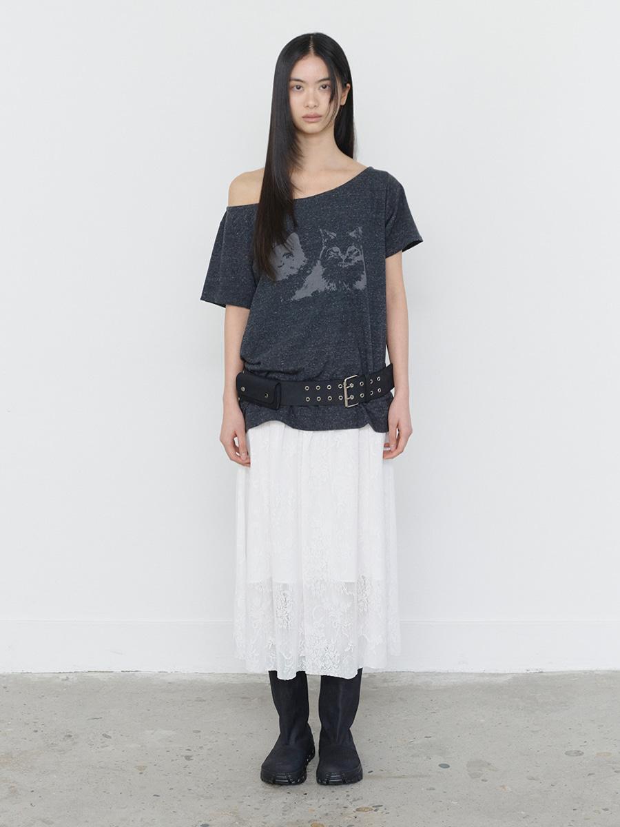 CROCHET GATERED LONG SKIRT WHITE