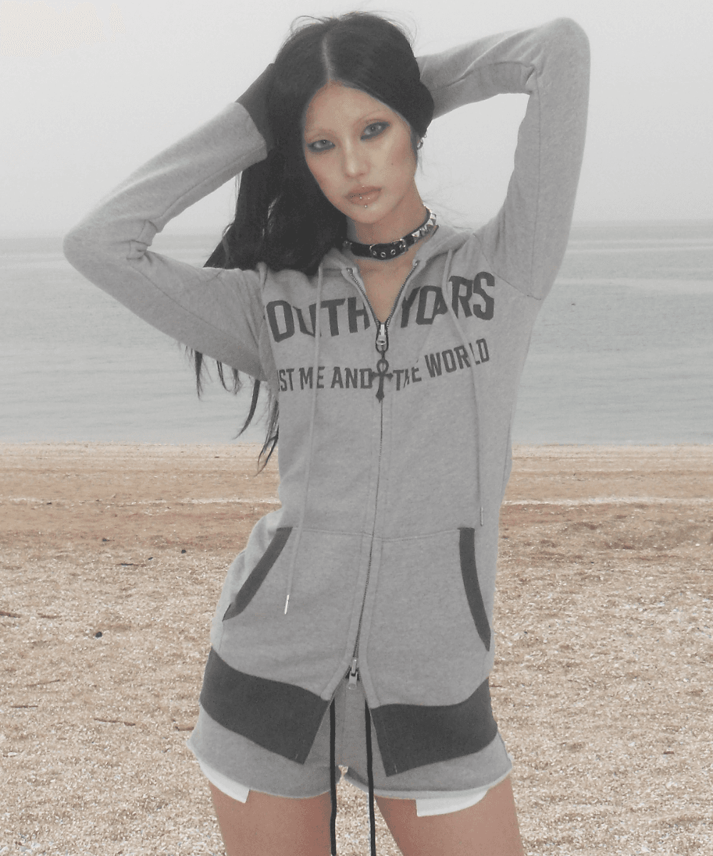 Y13 LETTERING SLIMFIT HOOD ZIP UP(GRAY)