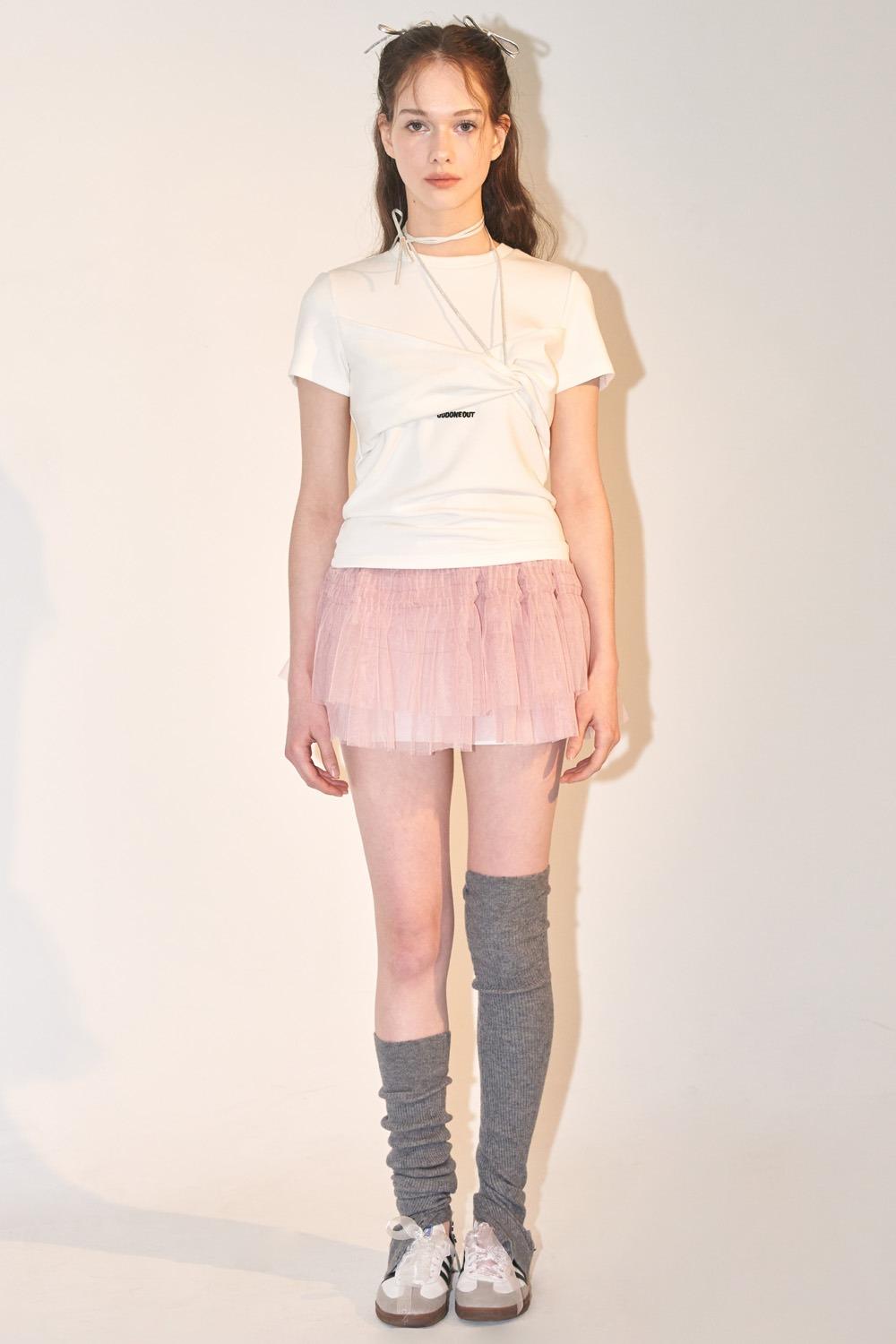TUCKING  MASH SKIRT PINK