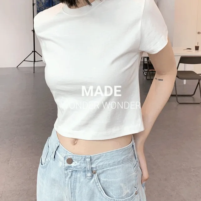 [2천장 판매/오늘출발/MADE/1+1할인] 쿨린 크롭 기본 반팔 티셔츠