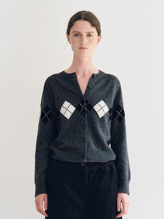 Heritage Argyle Knit Cardigan (Dark Gray)