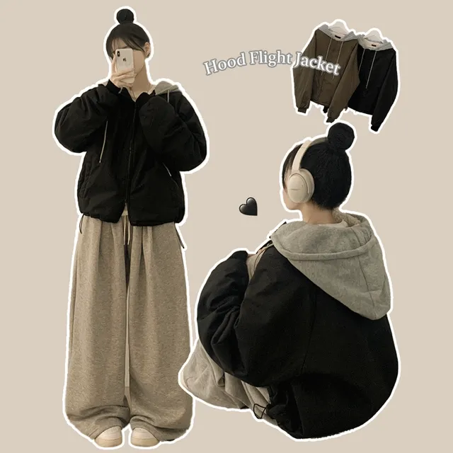 [양털전체안감!/사이즈선택] 남녀공용 투웨이 후드 스트링 항공점퍼 자켓 집업