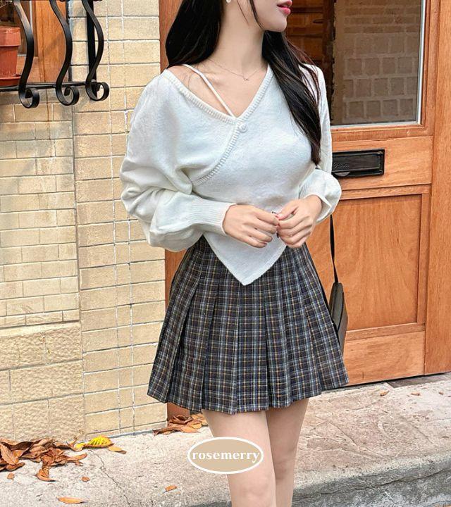 [허리쏙/하이틴] 에쉬 체크 플리츠 미니 스커트 (속바지 내장) (2colors/테니스 A라인 교복 치마 데이트룩)_로즈메리