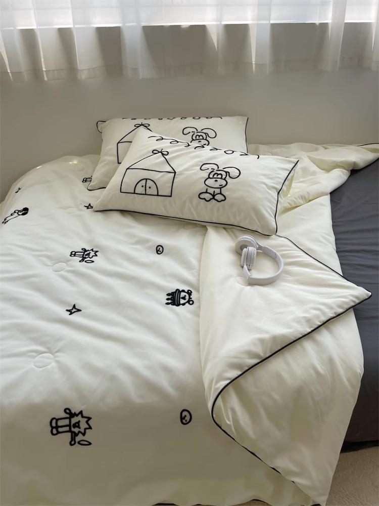코지풀 모노톤 키치 드로잉 자수 여름이불 얇은 차렵이불