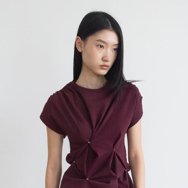 Shirring Snap Top (Burgundy)