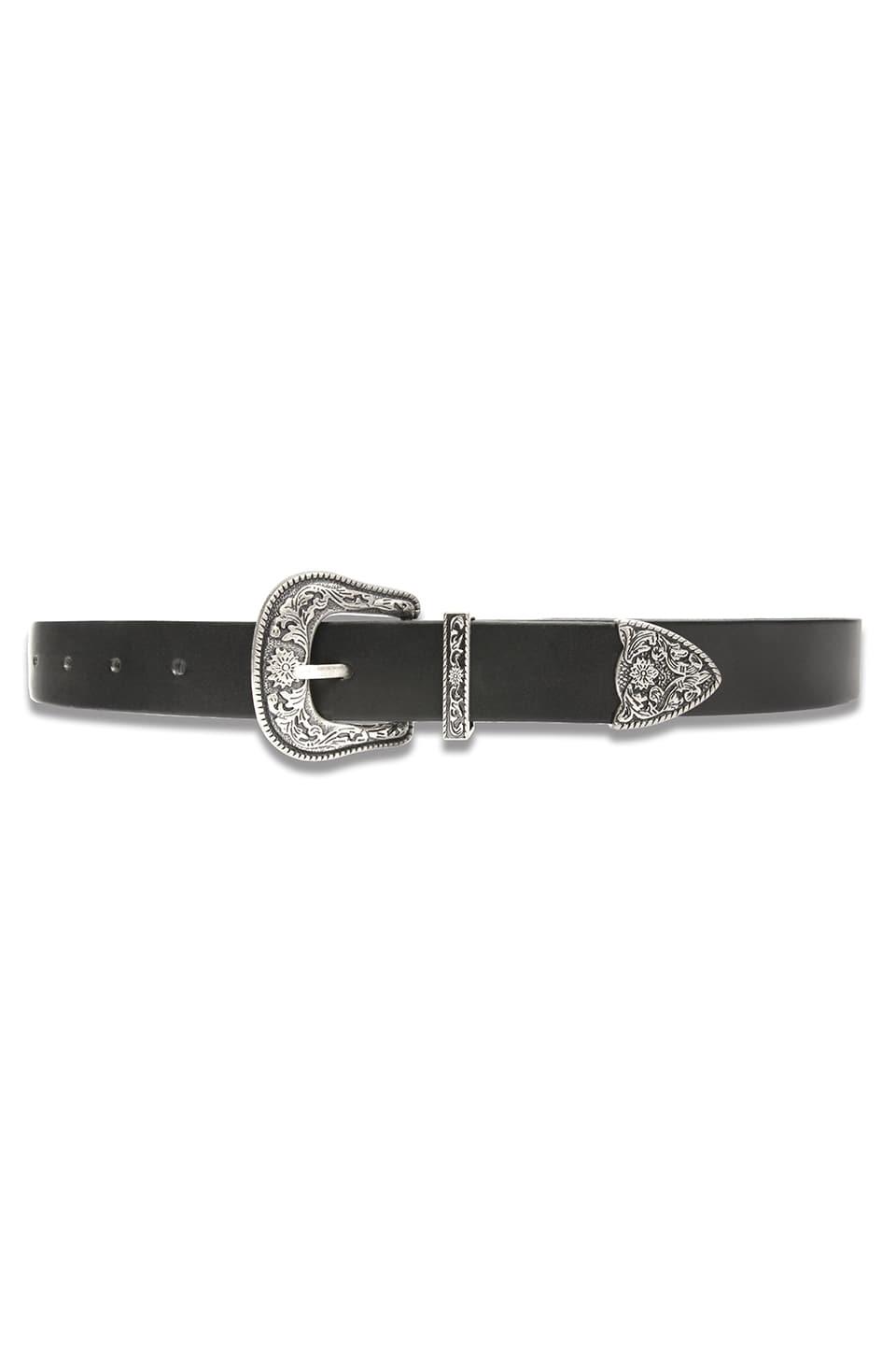 Flower Western cowhide belt in Black