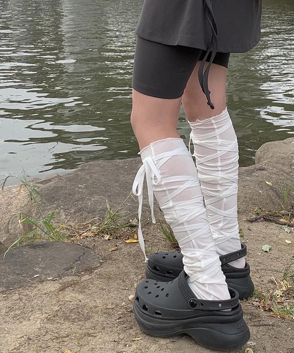 윙스 리본 스트랩 롱 니삭스 (2color)