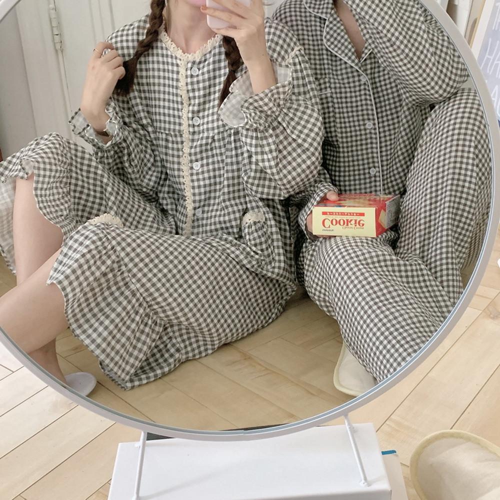 블랙체크 간절기 잠옷 체크커플잠옷
