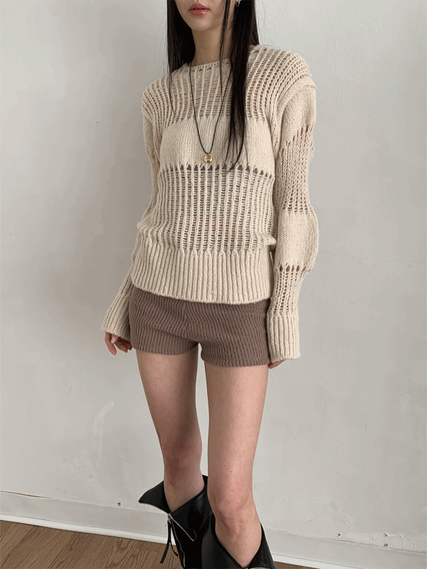 루나 그물 스퀘어넥 루즈핏 니트 시스루 니트