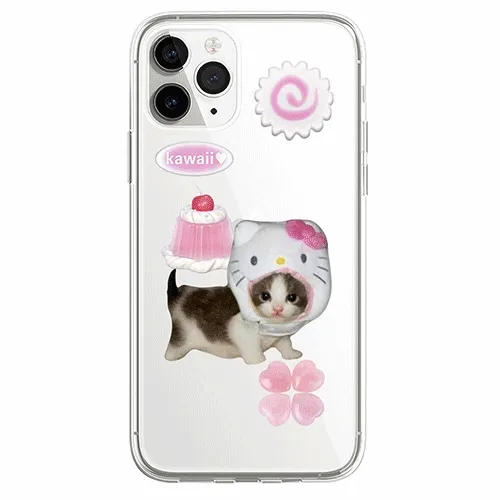 나루토 마키 카와이 어묵 큐티 모자 냥이 고양이 투명 젤하드 케이스