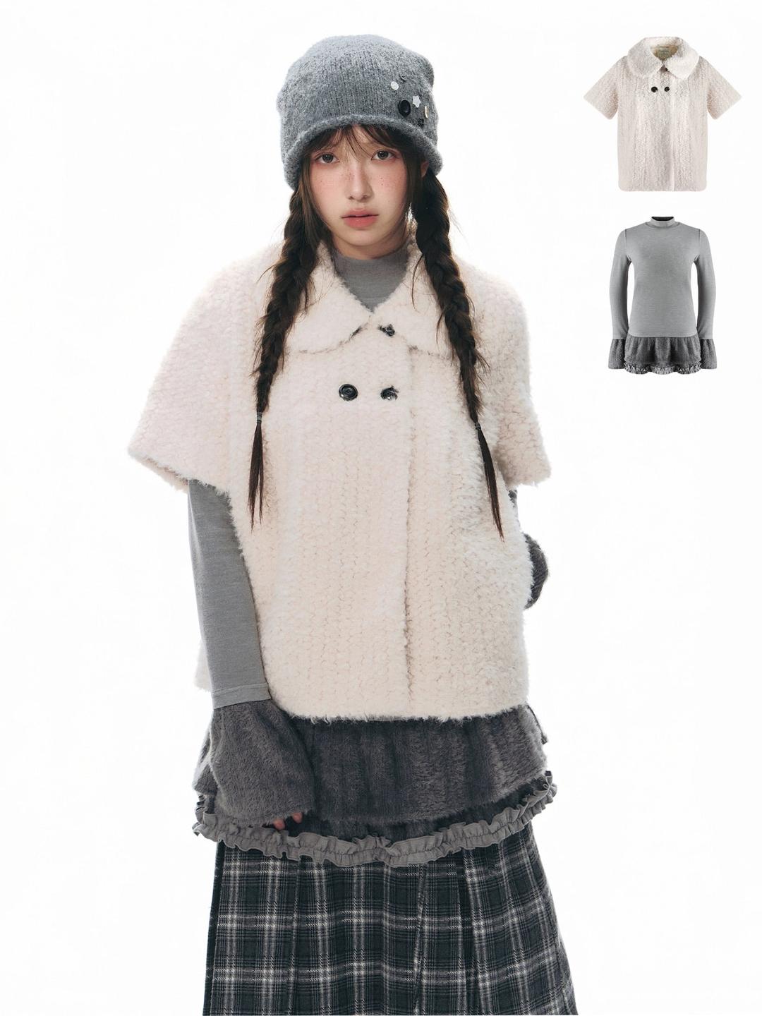 TAKEANAP Short-Sleeve Shearling Coat & Knit Sleeves