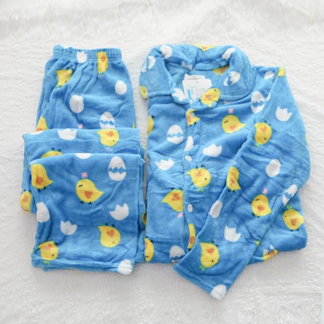 남성잠옷 인조밍크 삐약삐약 병아리패턴 겨울 극세사 수면잠옷 상하복 - 블루