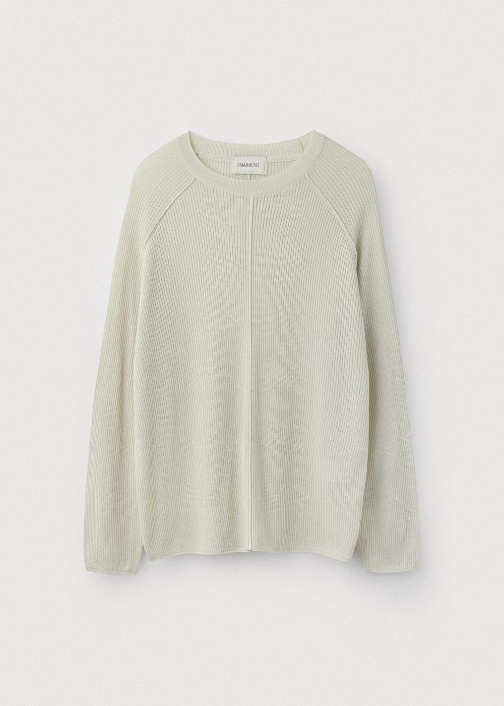 Fine cotton rib lined crewneck pullover_Sea salt
