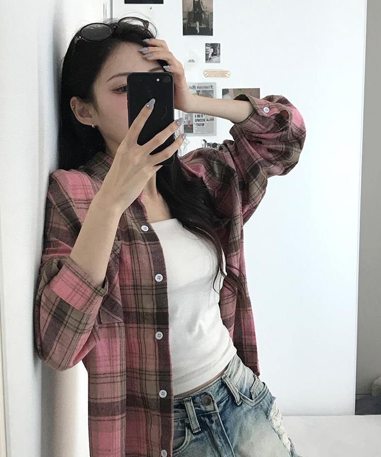 피치빈 Cherry check shirt