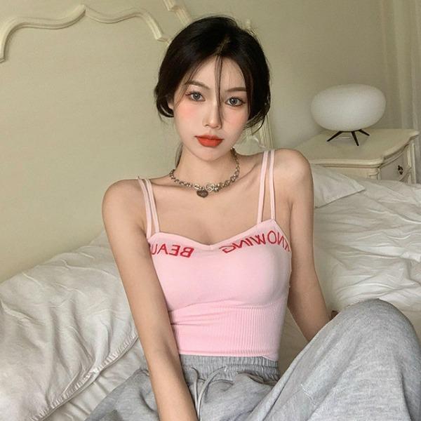 핑크비올라샵 캔디팝 레터링 패션 크롭탑 캡나시 브라렛
