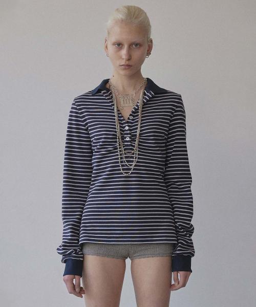 Shirring Tennis Shirt Navy