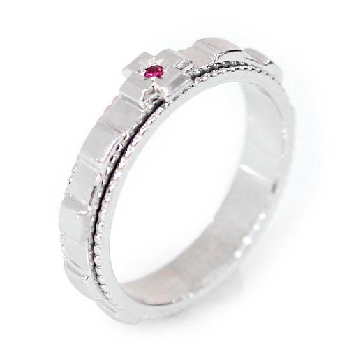 실버 젬오르 루비 사각 봉오리 회전 묵주반지