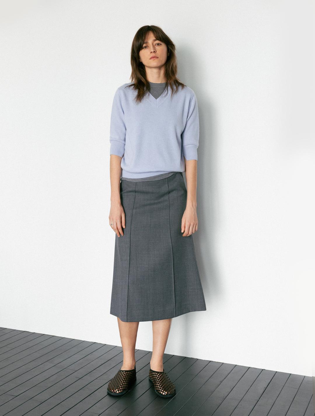 [Italy Cashmere] Cashmere Blend V-Neck Knit - Sky Blue