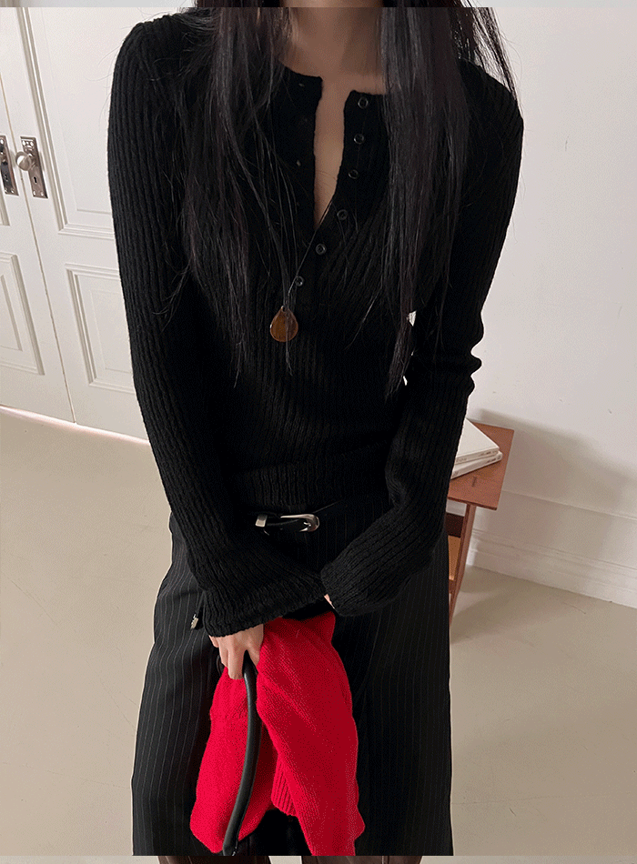 헨리넥 슬림 니트