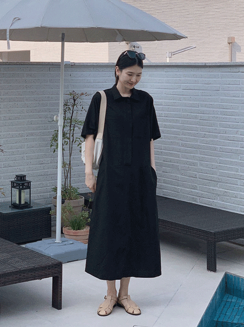 모던 히든 포켓 롱 원피스 (ops)