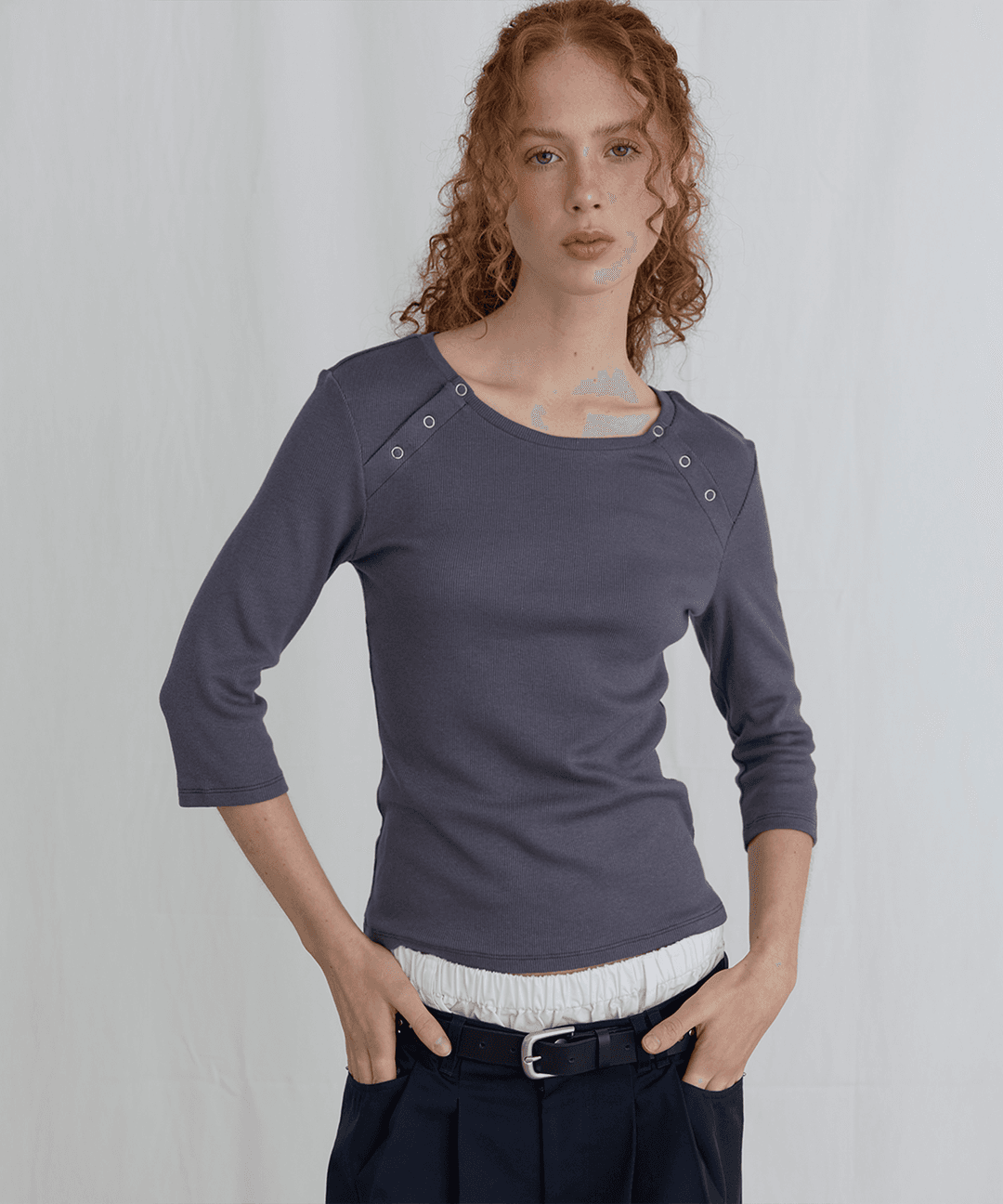 3/4 BUTTON TEE - CHARCOAL