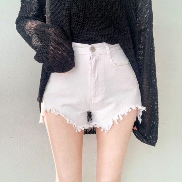 [쿠폰] [MADE/5천장돌파/극찬핏] 재진행 골반up! 밑단 수술 태슬 데미지 하이웨스트 쇼츠 면 반바지 숏팬츠 핫팬츠 흠뻑쇼 워터밤 페스티벌 페스티벌룩 화이트 블랙 S M L