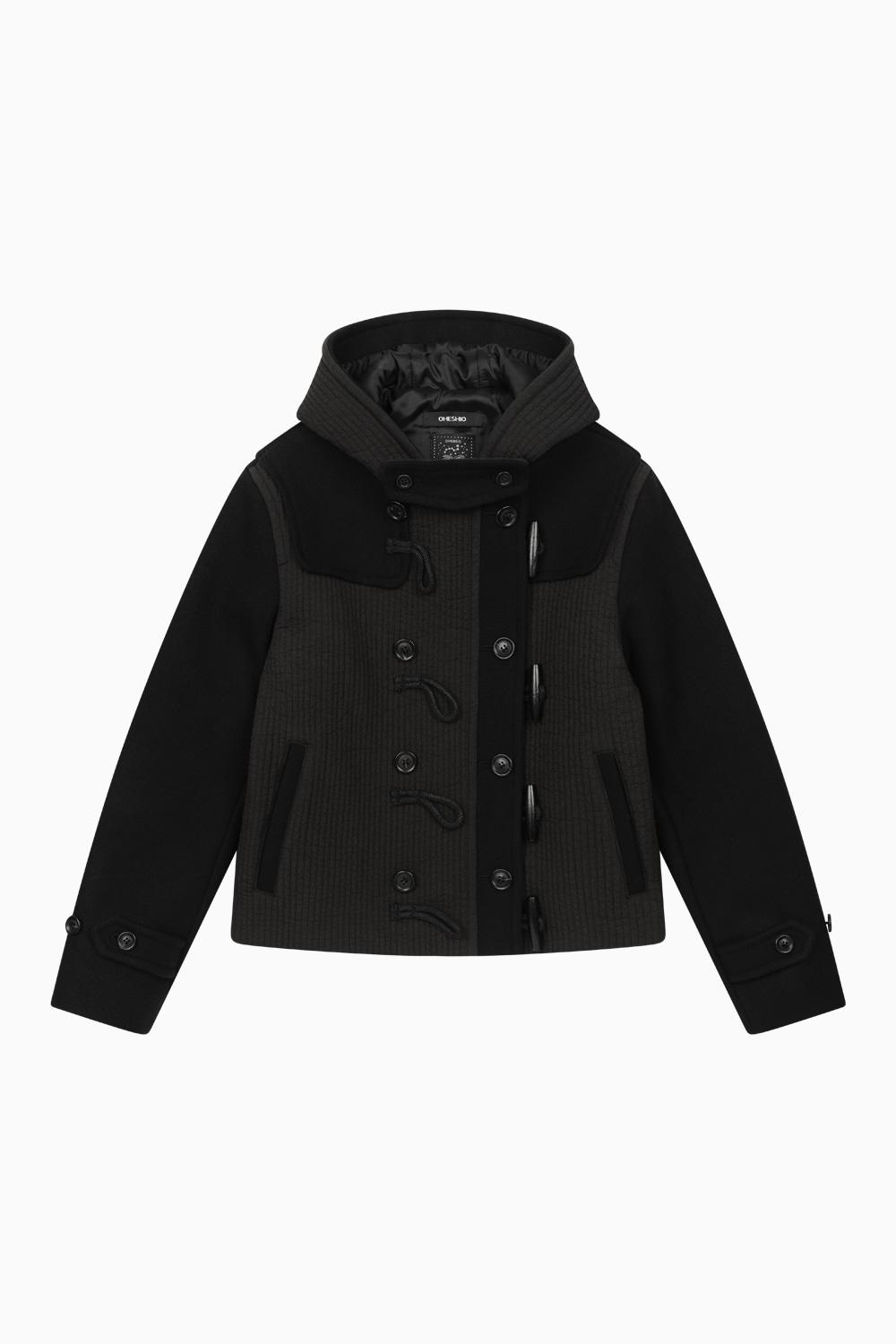 PADDED DUFFLE WOOL COAT, BLACK
