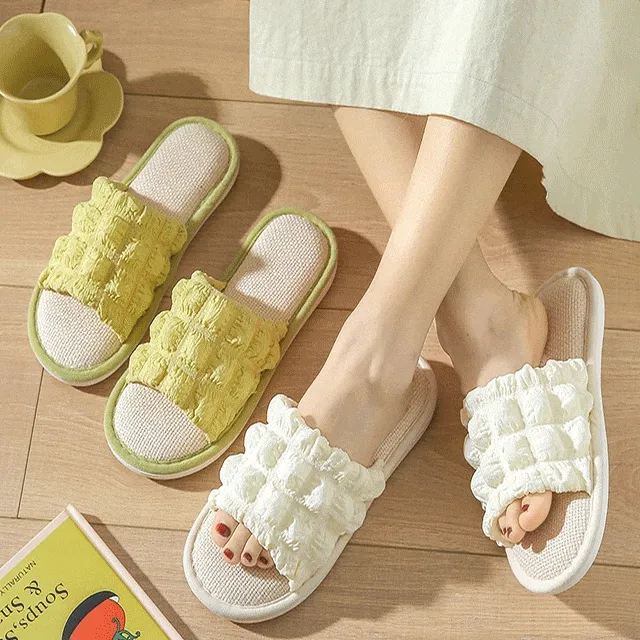 [초특가/1+1 SALE ❤] 프릴 린넨 실내화 층간소음 거실실내화 사무실 실내용슬리퍼 4color