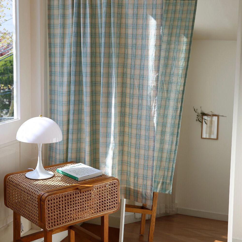 노팅힐 그린,드라이로즈 체크 가리개 커튼(롱바란스) 2size