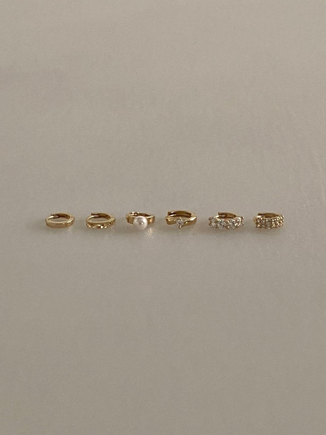 14K 골드 미니 링 귀걸이 피어싱 (민자 컷팅 진주 큐빅)