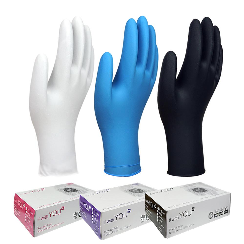 위드유 니트릴장갑 100매 라텍스 알러지 프리 질긴 두꺼운 식품용