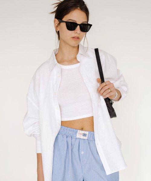 플레어 린넨 셔츠-화이트