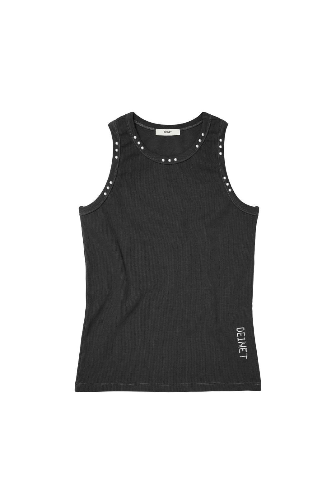 DEINET RIBBED STUD SLEEVELESS IN CHARCOAL
