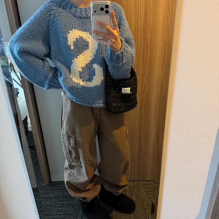 [2nd] Symbol Logo Handmade Sweater - Blue