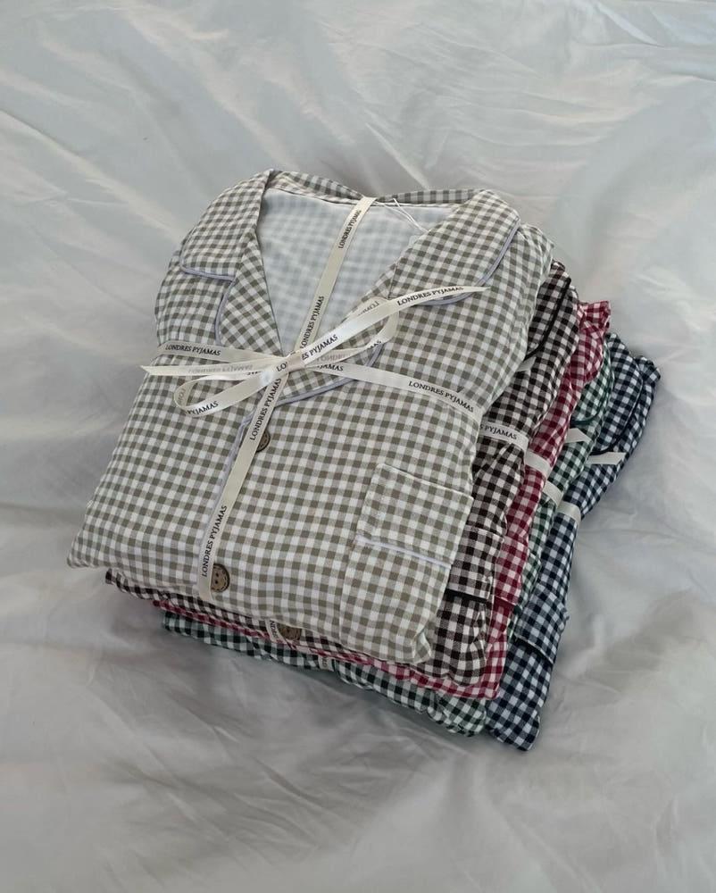 (5colour)촉감 좋은 깅엄체크 피치기모잠옷 커플파자마 홈웨어 가을 겨울 잠옷