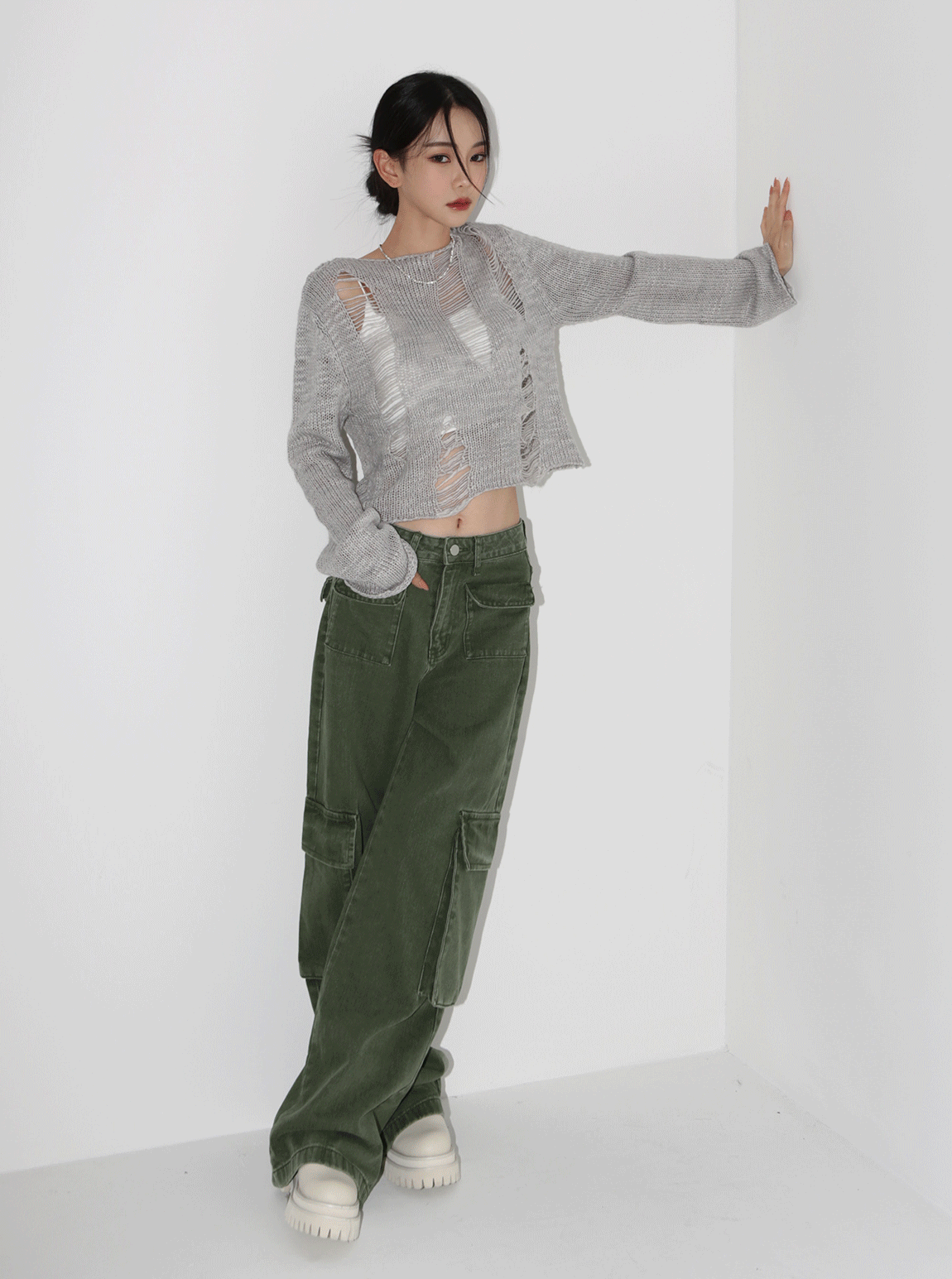 베이크 워싱 카고 팬츠