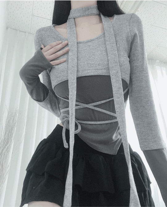 가을신상🤍 머플러set! 레이어드 코르셋 워머 니트
