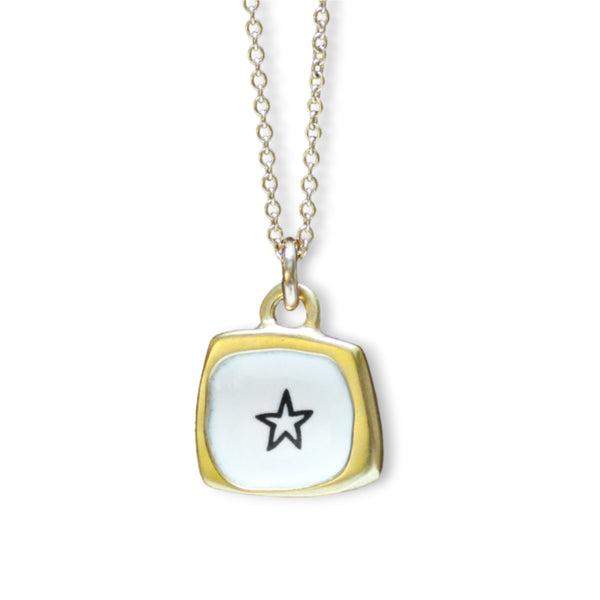 Tiny Gold Star Necklace - Sterling Silver And Enamel Star Pendant Dipped In Gold - Star Charm Jewelry